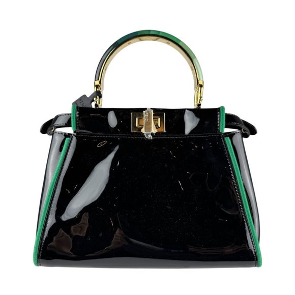 FENDI Handbag Shoulder Bag Mini Peekaboo Iconic Enamel Black x Green Women's ... - Picture 1 of 5
